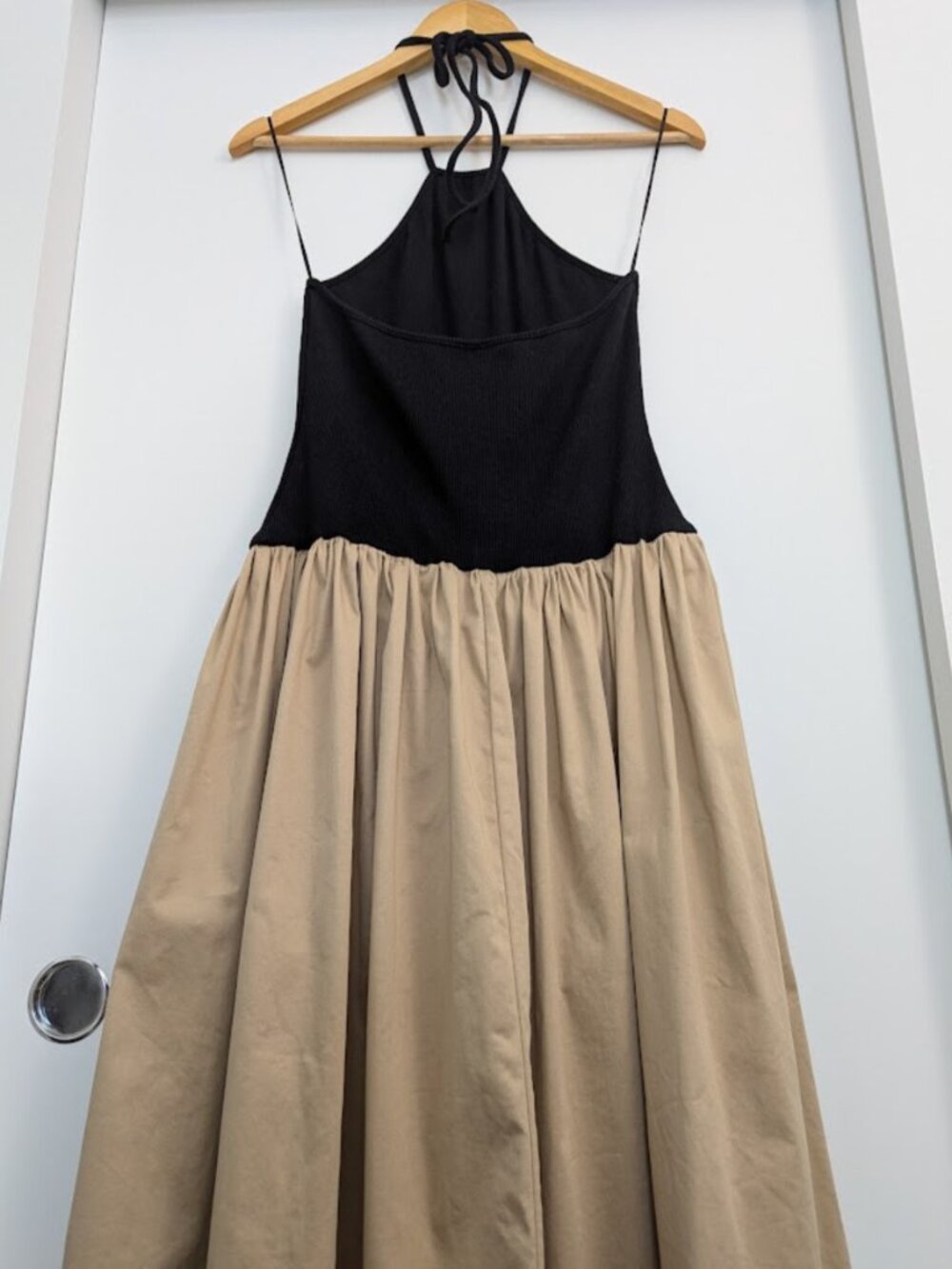 Anthropologie Maeve Black Beige Halter Maxi Dress Size M - Picture 8 of 12